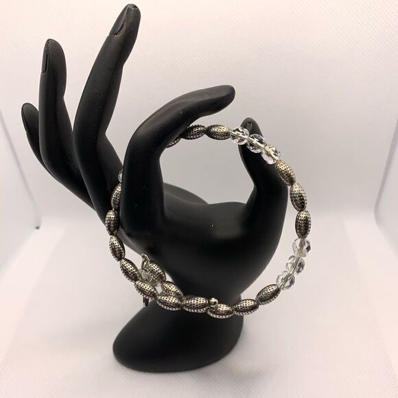 Alex and Ani Wire Silver and Clear Bead Bracelet - Picture 1 of 3